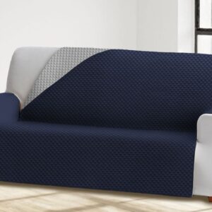 Cubre sofá azul y gris. Confort y Estilo de Hogar vende funda cojines sofa y manta pie de cama.